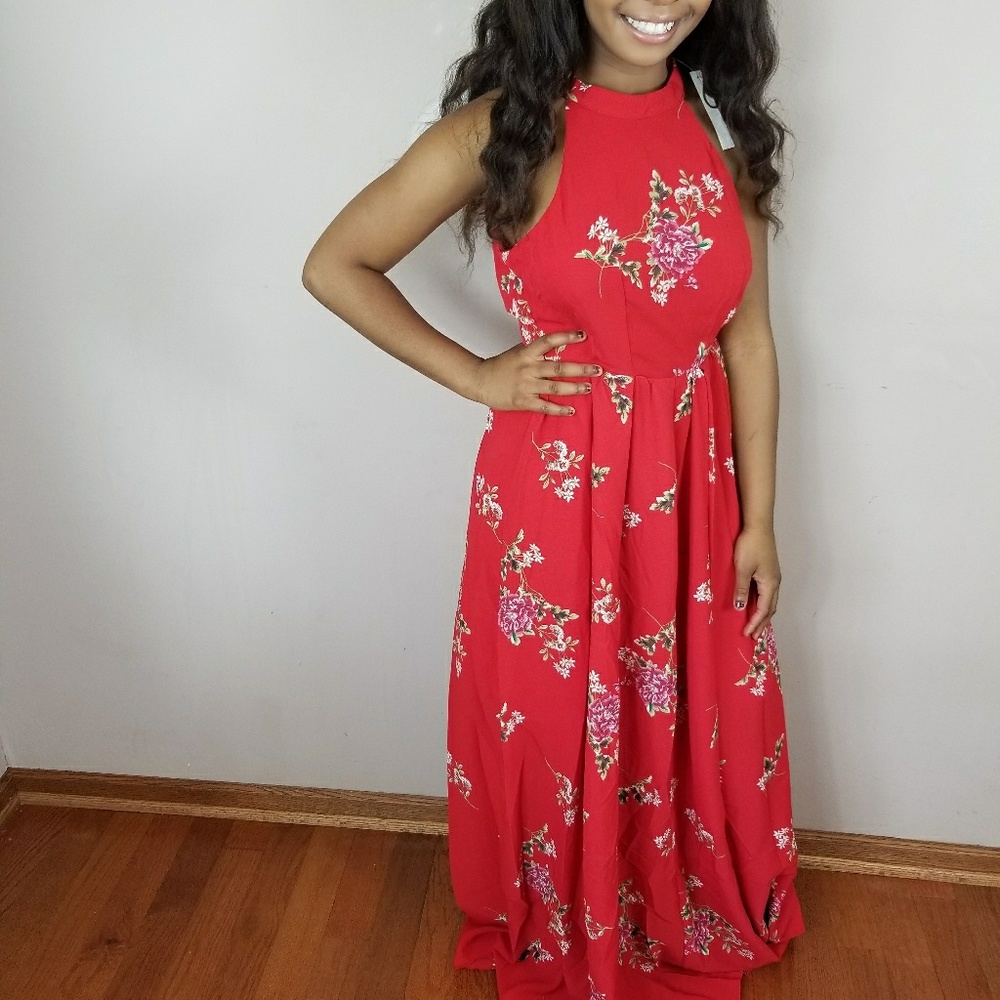 Red maxi dress floral dress